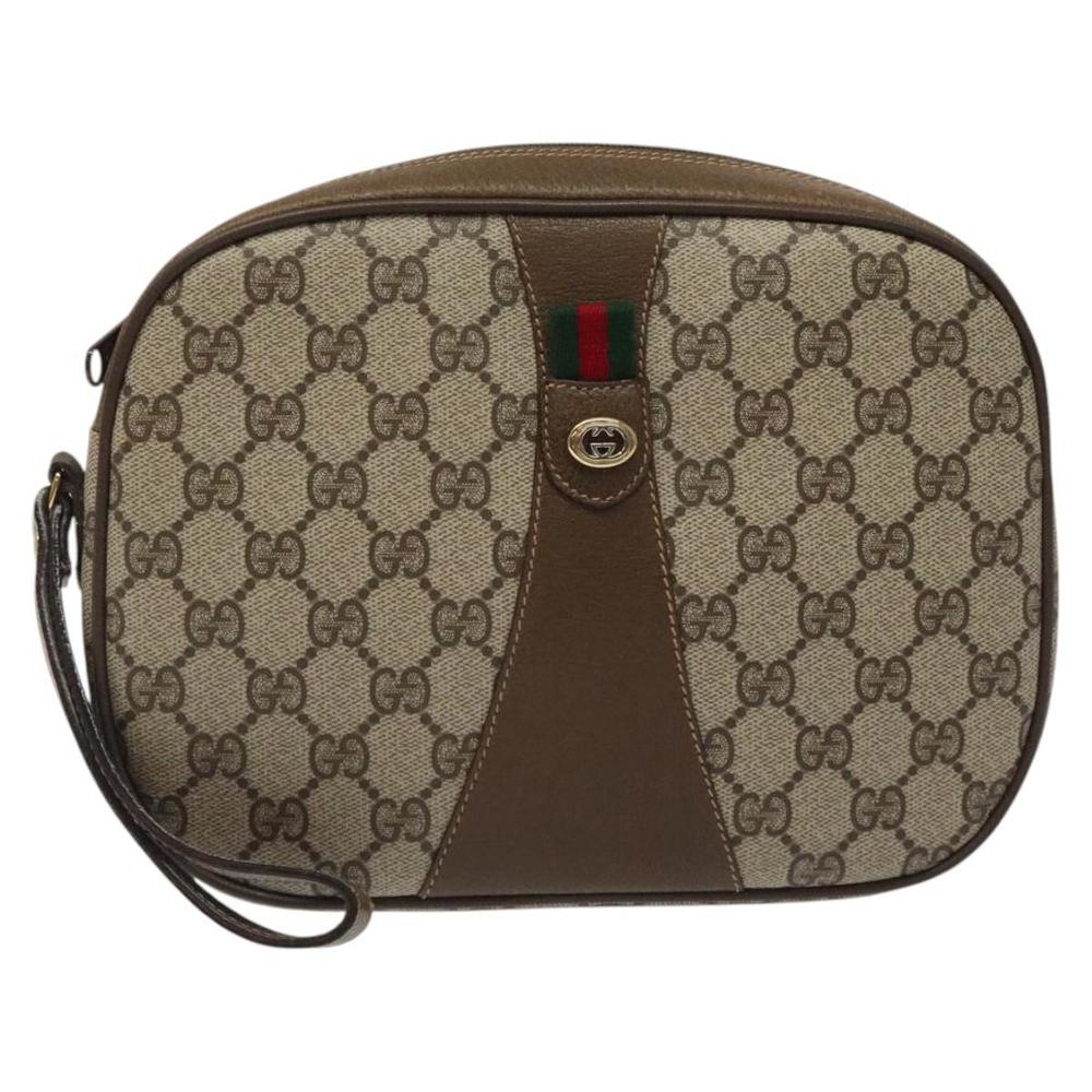 GUCCI GG Supreme Web Sherry Line Clutch Bag PVC Beige Gold 89 01 034 Auth 119132 - Picture 13 of 16